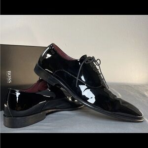 BOSS Hugo Boss Vero Cuoio Mens Black Leather Plain Toe Oxford Dress Shoes‎ Sz 13